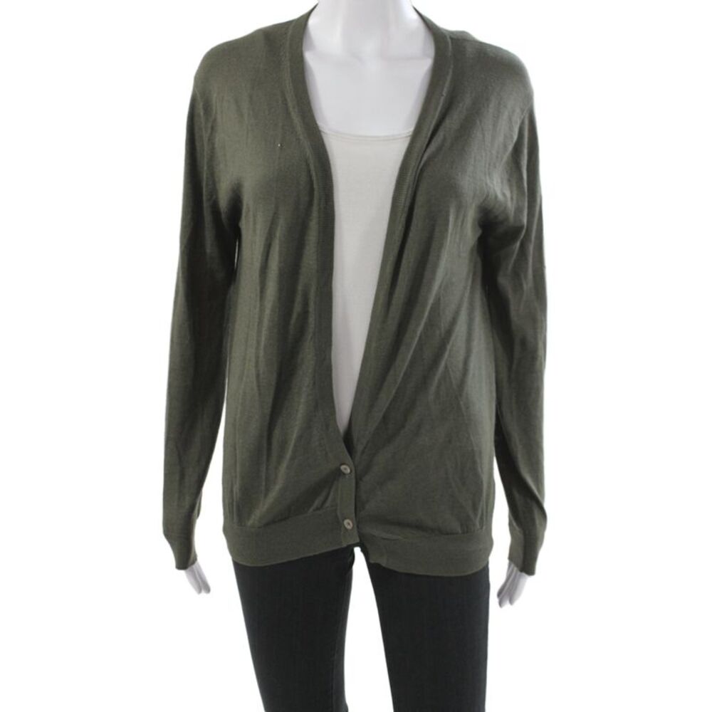 Barbara Bui Women Green V-Neck Cardigan 55% Silk Long Sleeve Size XS